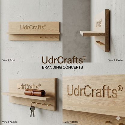UdrCrafts® Modern Wooden Key Holder with Shelf | Premium Solid Wood Key Stand for Wall Decor | Elegant Wall Mounted Key Rack and Mail Organizer