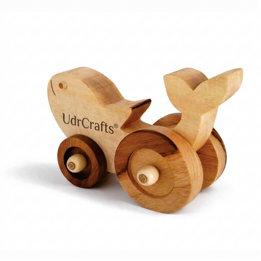 UdrCrafts® Wooden Whale Pull-Along Toy for Toddlers Fish | Natural Solid Wood | No Metal | Eco-Friendly & Plastic-Free | Smooth Rolling Wheels | Nursery Decor Toy (2–5 Years)