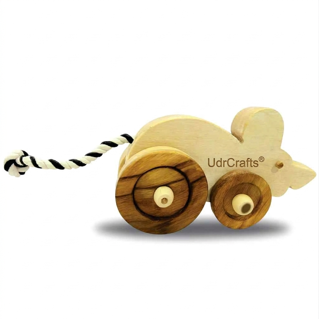 UdrCrafts® Wooden Mouse Pull-Along Toy for Toddlers | Natural Solid Wood | Cotton Pull String | No Metal | Eco-Friendly & Plastic-Free | Smooth Rolling Wheels | Nursery Decor Toy (1.5–4 Years)