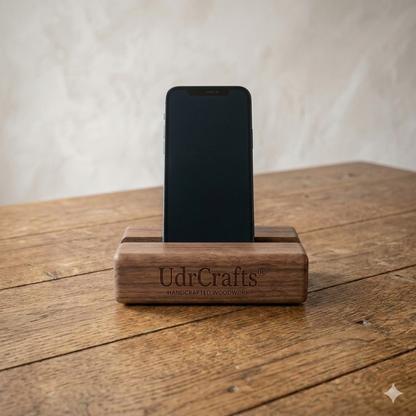 UdrCrafts® Premium Wooden Mobile Stand for Desk | Handcrafted Walnut Wood Phone Holder | Universal Desktop Cradle Dock for All Smartphones & iPhones (Brown)