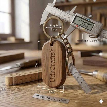 UdrCrafts® Premium Engraved Capsule Shape Wood Keychain - Sleek Natural Wood Keyring with Durable Metal Chain & Ring, Luxury Minimalist Gift for Men & Women