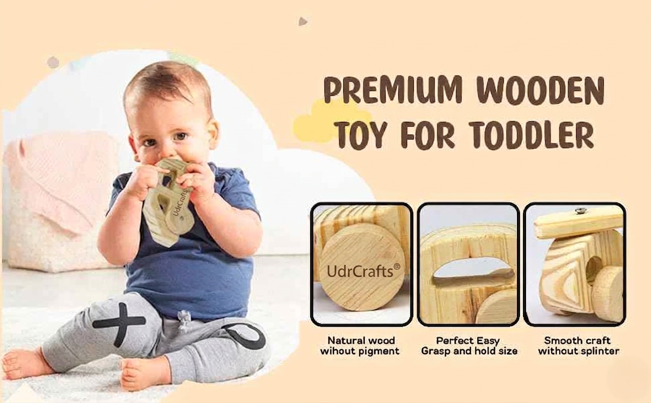UdrCrafts® Natural Wooden Cars, Trucks & Helicpoter Toys Safe, Educational Toy Set for Toddlers Natural Wood Transportation Toys for Kids Eco-Friendly Transportation Play Set (Helicopter)