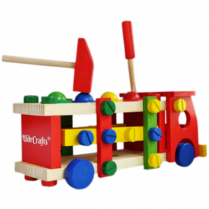 UdrCrafts® 2 in 1 DIY Screw Car Vehicle Hammer Ball, Reassembly Multifunction Building Blocks, Knock Tinker Toy, Educational Toy Kids 3+Years,Wood, Multi Color