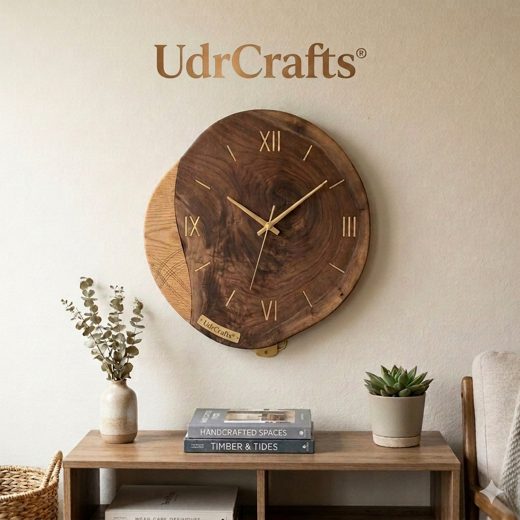 UdrCrafts® Modern Dual-Tone Wooden Wall Clock | 30 cm Decorative Premium Silent Clock for Elegant Wall Art, Home Styling & Gifting