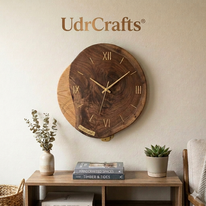UdrCrafts® Modern Dual-Tone Wooden Wall Clock | 30 cm Decorative Premium Silent Clock for Elegant Wall Art, Home Styling & Gifting