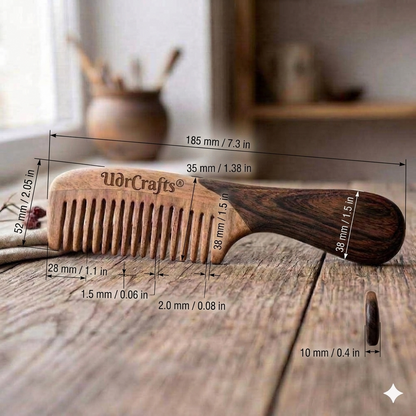 UdrCrafts® Luxury Dual-Tone Wooden Hair Comb with Ergonomic Wave Handle | Anti-Static Wide Tooth Detangling Comb
