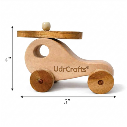 UdrCrafts® Wooden Helicopter Toy for Kids | Natural Neem Wood | Smooth Wheels | No Metal & Chemical Free | Eco-Friendly Toddler Toy