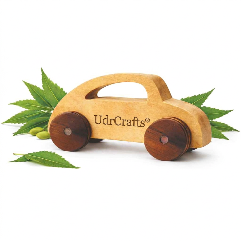UdrCrafts® | Wooden Car Toy for Kids | Natural Neem Wood | Smooth Wheels | No Metal & Chemical Free | Eco-Friendly Toddler Toy | Model Name :- Shivi's 1st Car