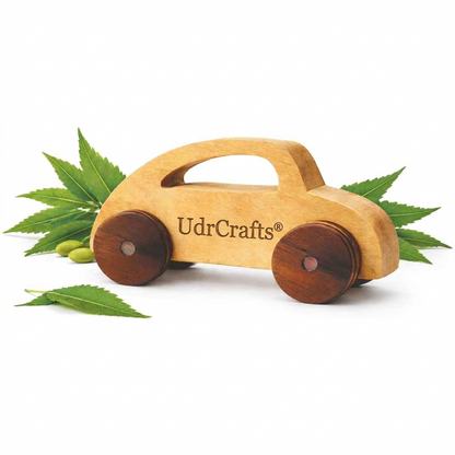 UdrCrafts® | Wooden Car Toy for Kids | Natural Neem Wood | Smooth Wheels | No Metal & Chemical Free | Eco-Friendly Toddler Toy | Model Name :- Shivi's 1st Car
