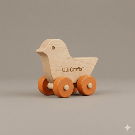UdrCrafts® Wooden Bird Push Toy for Toddlers – Premium Natural Wood Rolling Animal Car for Babies 6 Months to 5 Years – Educational Montessori Learning Toy for Fine Motor Skills & Sensory Play