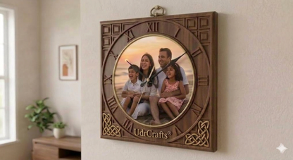 UdrCrafts® Custom Photo Wall Clock - Personalized Wooden Square Clock with Family Picture for Anniversary, Birthday, Marriage & Home Decor
