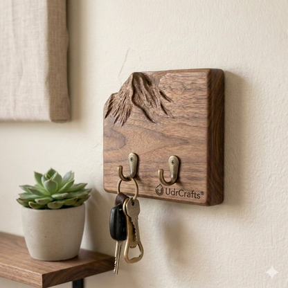 UdrCrafts® Wall Mounted Mountain Art Wood Key Hanger – Elegant Compact Symmetrical Key Organizer for Home Decor