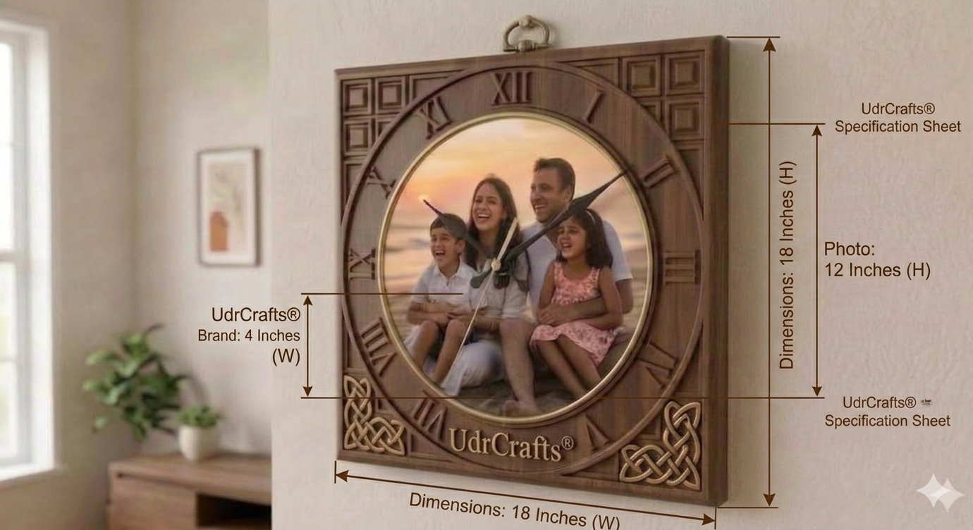 UdrCrafts® Custom Photo Wall Clock - Personalized Wooden Square Clock with Family Picture for Anniversary, Birthday, Marriage & Home Decor