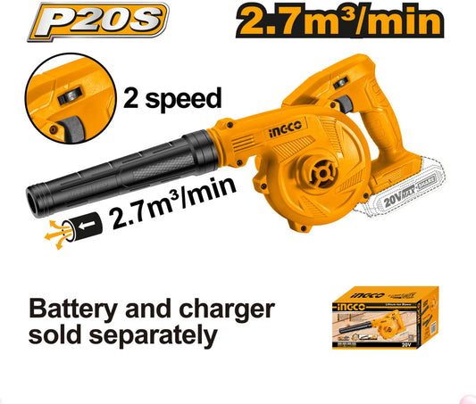 INGCO CABLI20018 20V Lithium-Ion Blower 0-9000/0-18000RPM Air Blower (Cordless)